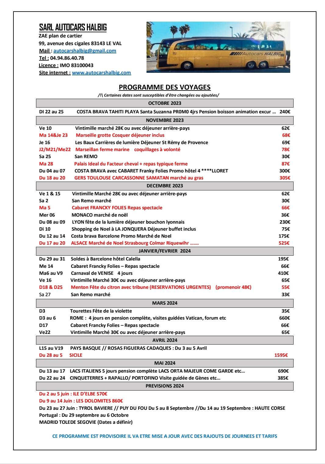 Programme fin 2023 debut 2024
